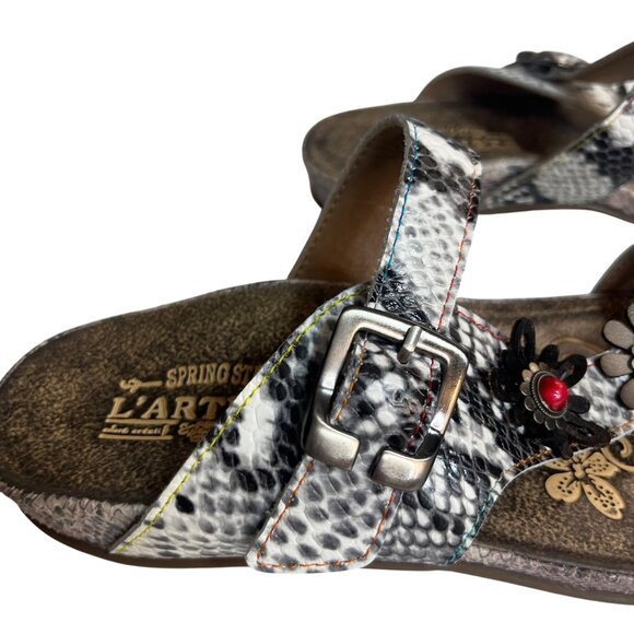 LArtiste Spring Step Kindness Sandals Snake Print Floral Design Leather Size 38 - Picture 5 of 12